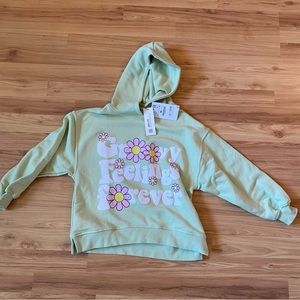 NWT Zara Kids Light Green Groovy Feelings Forever Floral Hoodie Sweatshirt Sz 9